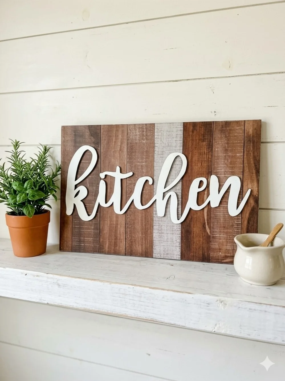 Rustic Wood 'Kitchen' Wall Sign - White Script